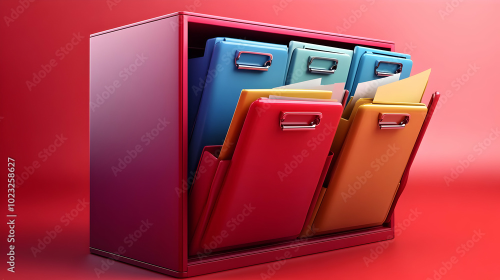 Poster 3d icon filing cabinet and document isolated on white background - vector image for home office orga
