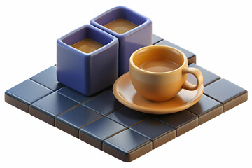 Modern Flat Glossy Ceramic Tiles with Espresso Cups: A High Contrast Top Down Shot Highlighting Bold Shadows for Coffee Inspired Backgrounds