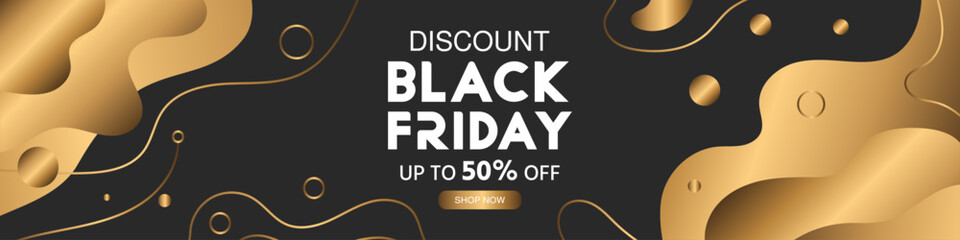 Black Friday abstract linear geometric shapes banner. Black Friday background design with golden geometric decor. Black Friday illustration on black background Black Friday sale banner design template