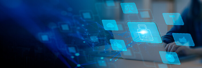 Lawyer data protection privacy usage social media concept technology online cyberspace internet...