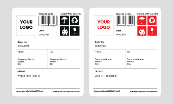 Barcode Label Delivery Template, Cargo Icons, Fragile, Recycle, Stickers. Shipping label barcode template vector