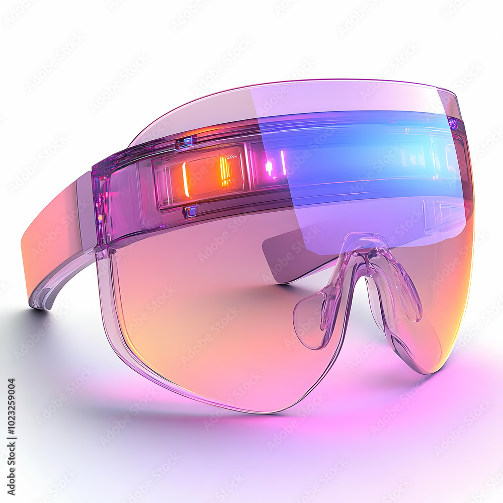 Poster smart glasses with holographic display - augmented reality concept for remote work on white backgrou