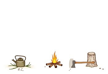 Set of tourism and camping icons. Colored on white background.
