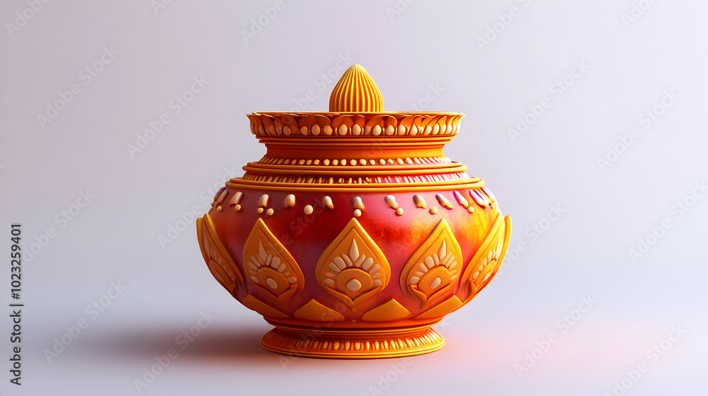 Poster 3d icon glossy vector of dhanteras sacred pot with dhanteras text - camera zoom effect, isolated on 
