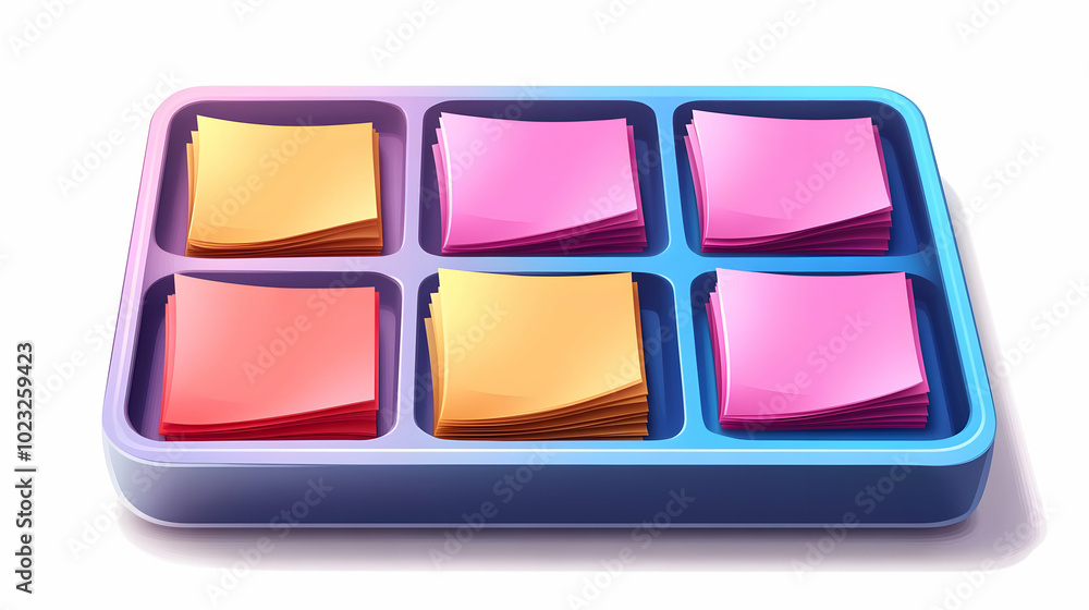 Poster 3d icon desk tray with sticky notes isolated on white background - vector image for home office orga