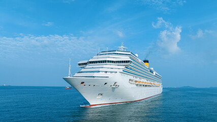 Cruise Ship, Cruise Liners beautiful white cruise ship above luxury cruise in the ocean sea at...