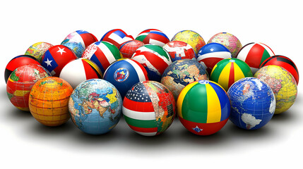 Fototapeta premium 3D Render of Globes with World Flags Representing International Cooperation and Global Unity