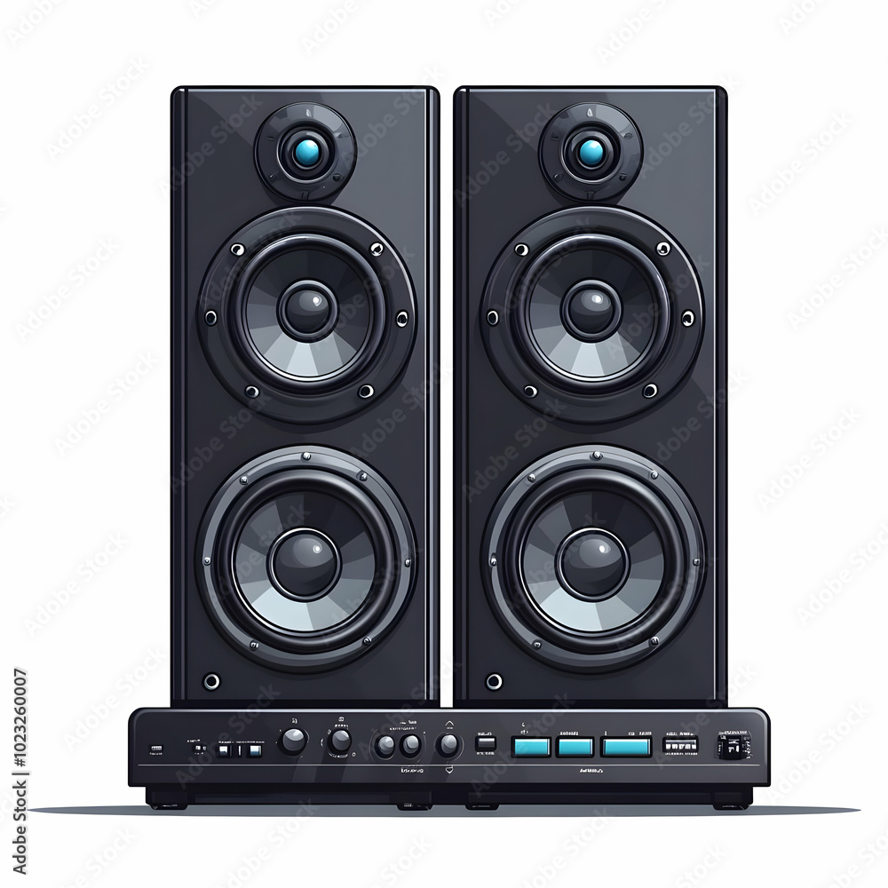 Poster vector image of isolated desktop speaker and notebook on white background for creative home office c