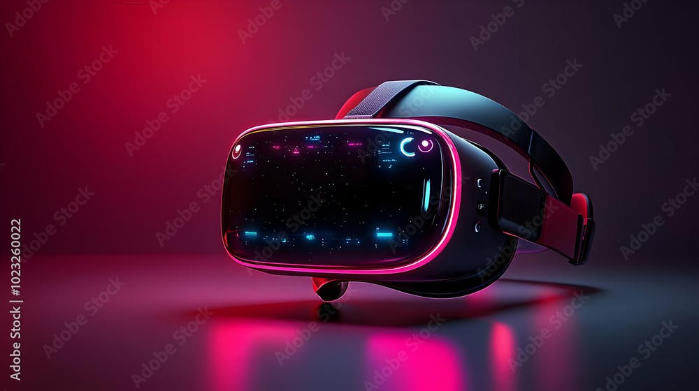 Poster 3d icon of a virtual reality headset with glowing holographic controls isolated on white background 