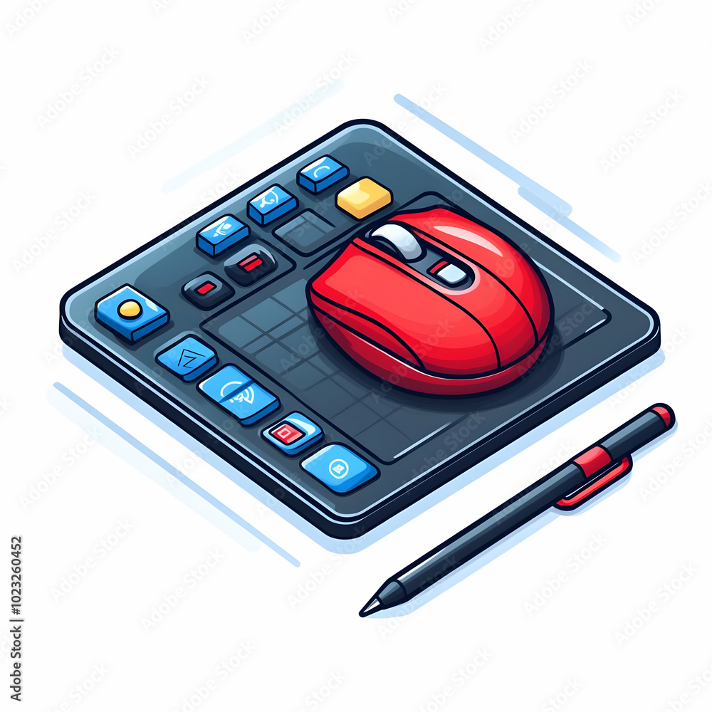 Poster mouse pad and stylus pen isolated on white background - perfect vector image for a tech forward home