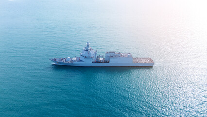 Nuclear war ship, Navy ship, Military navy. nuclear carrier running in the ocean.