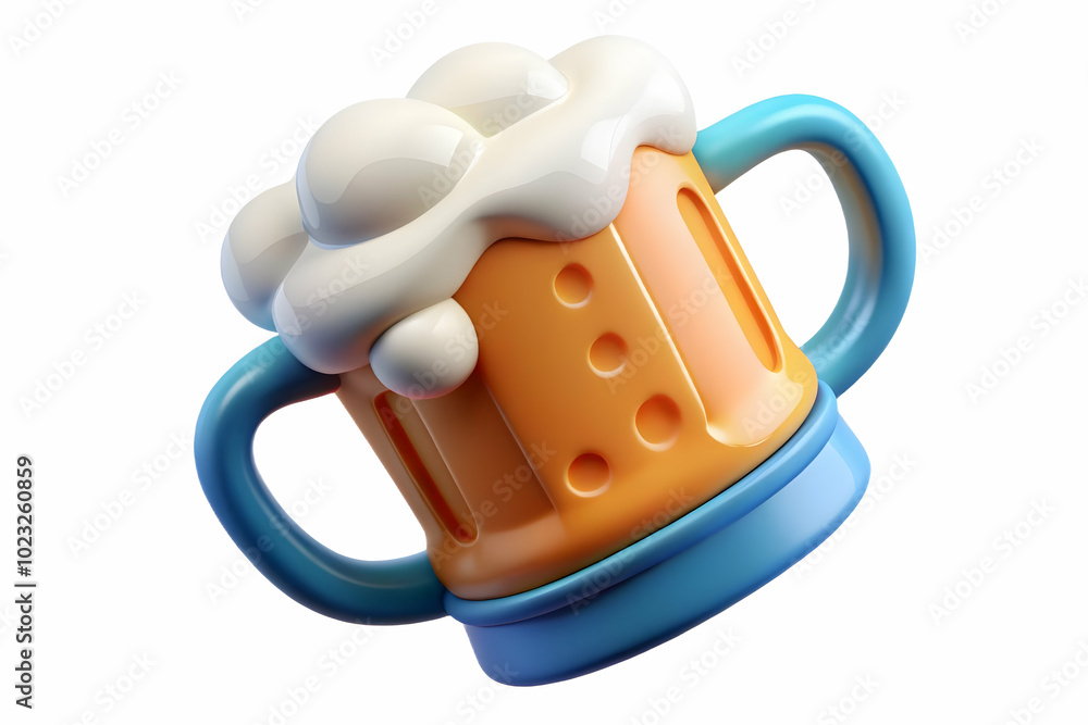 Poster flat floating beer mug with frothy wave concept - crisp vector illustration for cold beer promotions