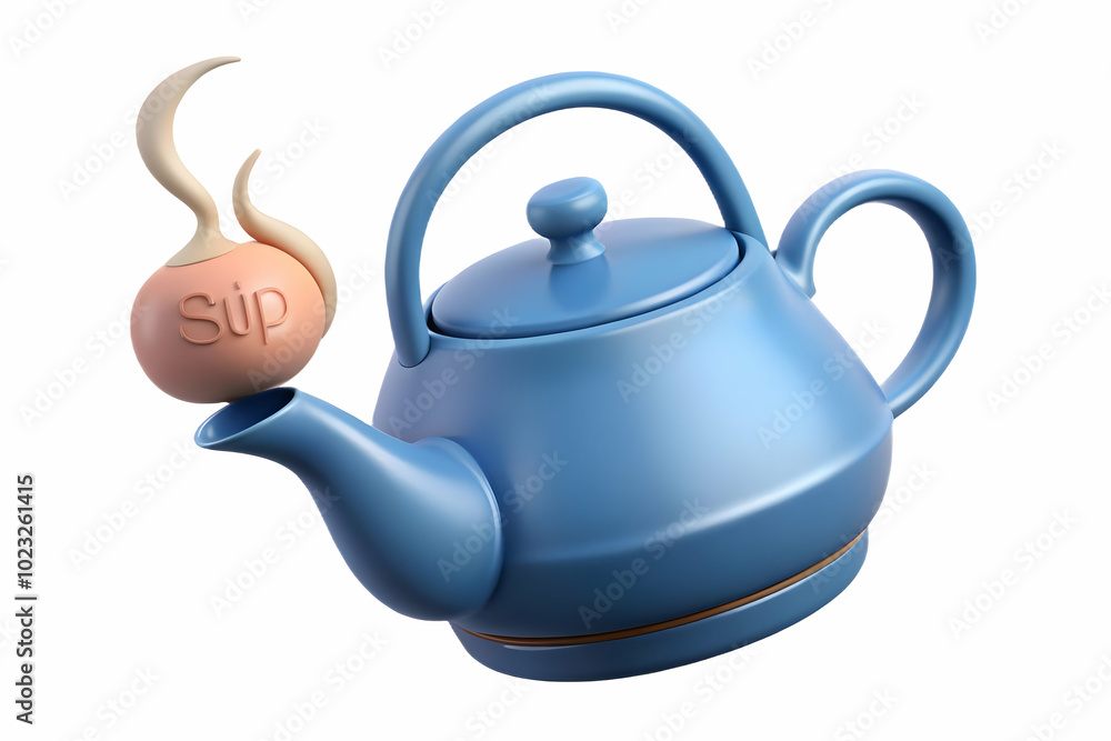 Poster soothing sip: flat vector illustration of a floating teapot with steam creating a wave pattern, perf