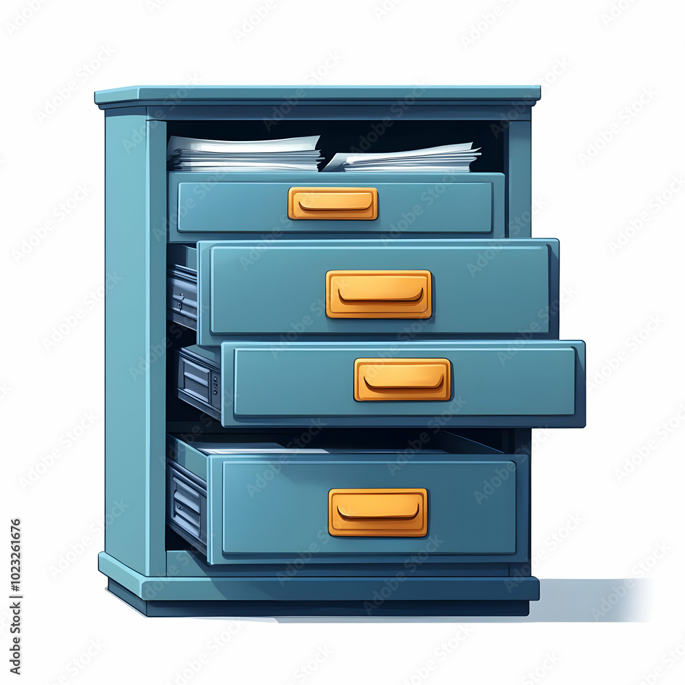 Poster filing cabinet and document isolated on white background - vector image illustrating organization an