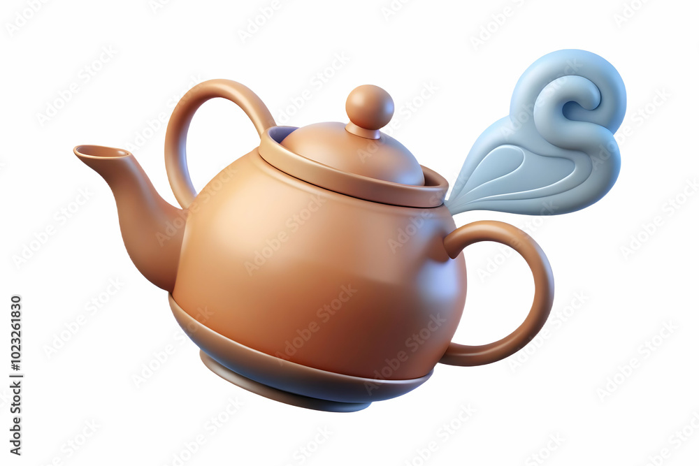 Poster flat vector illustration of a floating teapot with graceful steam wave and soothing sip text for rel