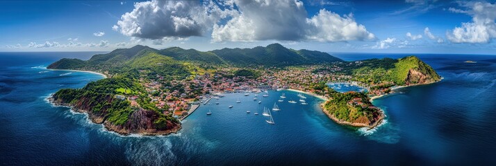 Guadeloupe Landscape: Aerial View of Bay and Harbor in Terre-de-Haut Island Town
