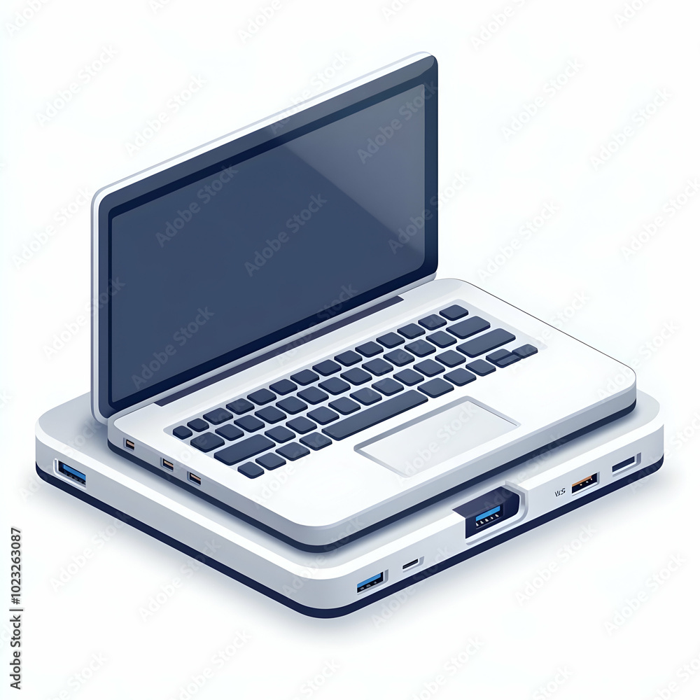 Poster laptop stand and external hard drive isolated on white background - vector image illustrating tech-s