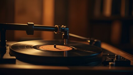 Vintage Vinyl Records and Turntable: Warm Ambient Lighting Creates a Nostalgic Retro Vibe