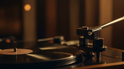 Vintage Vinyl Records and Turntable: Warm Ambient Lighting Creates a Nostalgic Retro Vibe