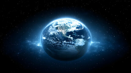 A Realistic Depiction of Earth Glowing in the Vastness of Space Surrounded by a Scattered Field of Stars