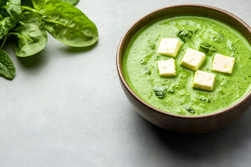 Obraz premium Palak Paneer in a Bowl – Creamy Spinach and Cheese Cubes Indian Dish