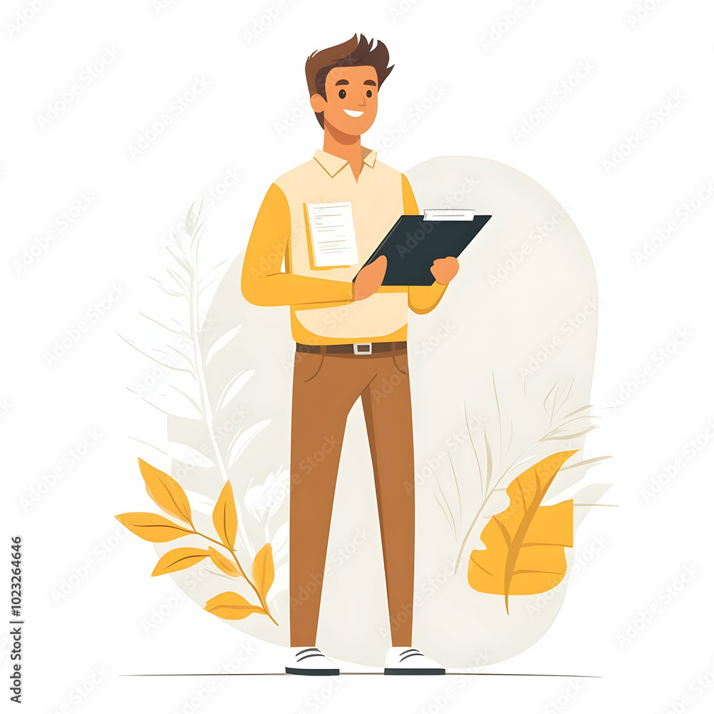 Aufkleber person with clipboard: efficient service management specialist against clean background - optimize o
