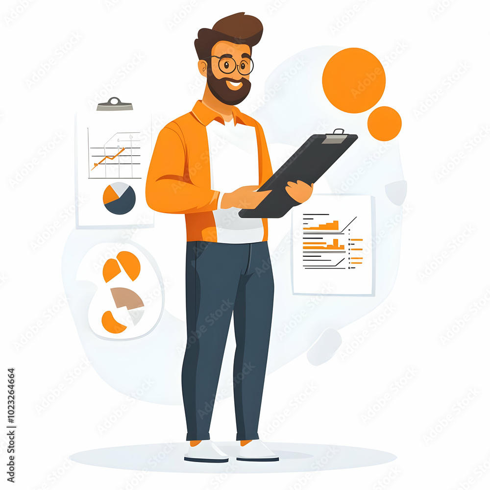 Poster person with clipboard ensuring detailed service tracking in a clean environment - symbolizing accura