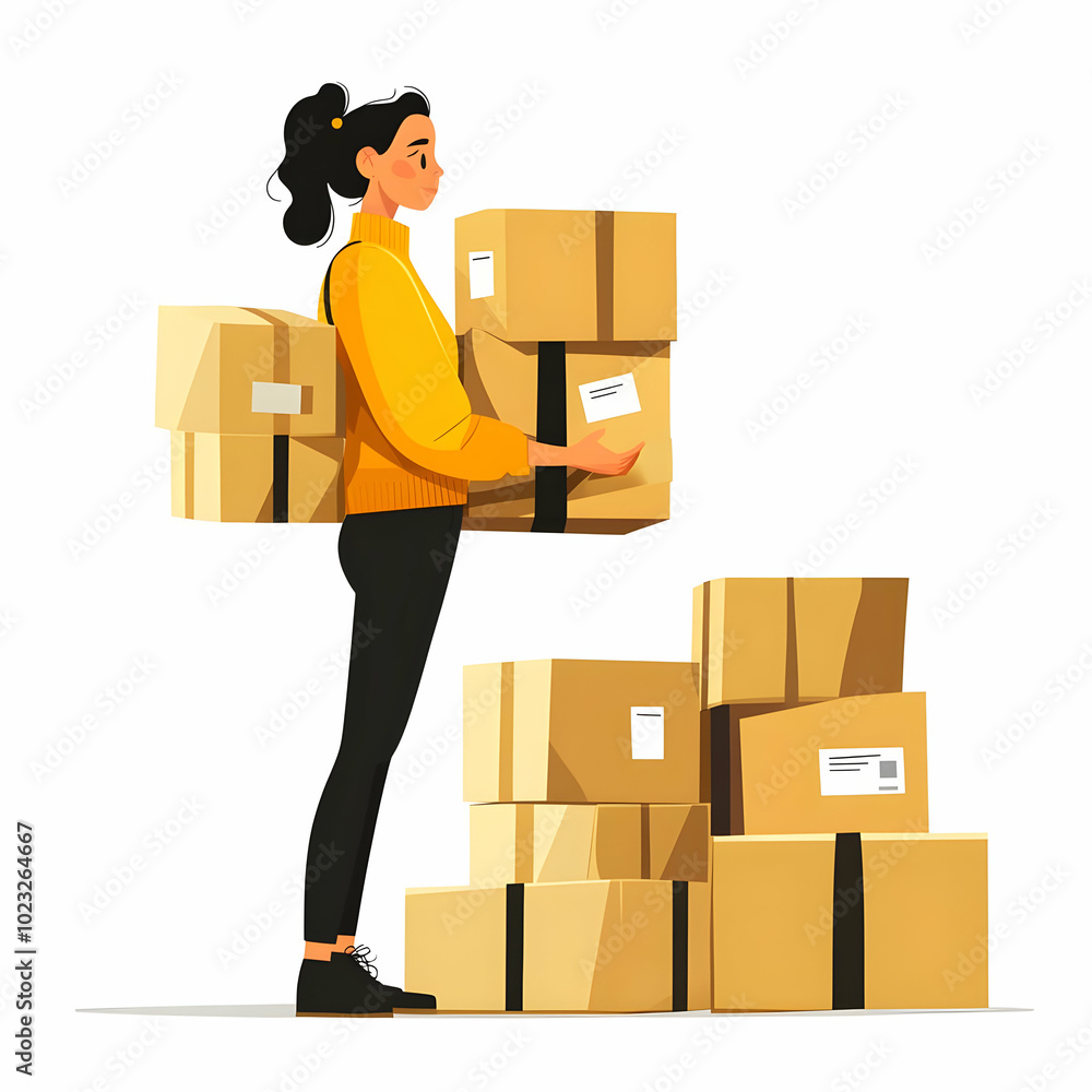 Poster person handling packages for fast delivery service | commitment to efficient and reliable logistics 