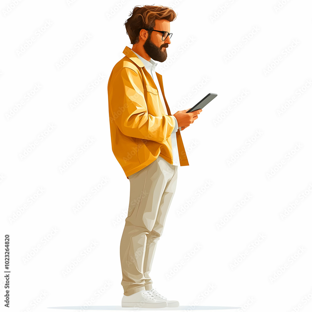 Poster person reviewing documents on tablet with glossy finish: side profile capture of remote work efficie