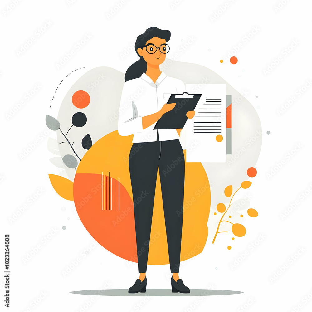 Poster professional person with clipboard ensuring organized service coordination in a clean space - symbol