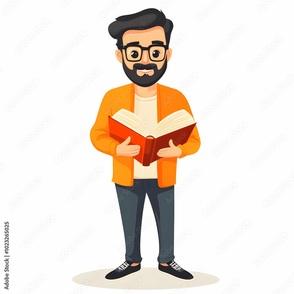 Poster Person with Book and Reading Glasses in Library Setting - Ideal Visual for Efficient and Friendly Library Services Promotion