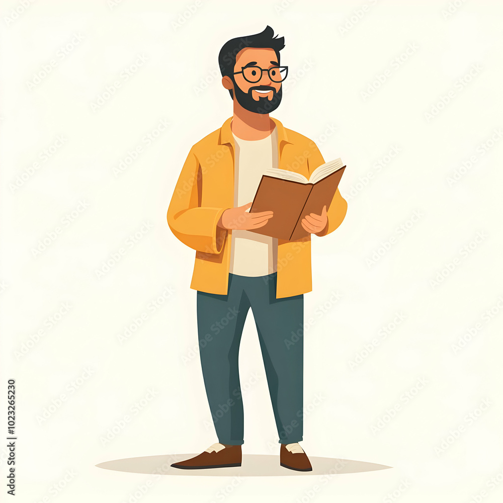 Poster Person with Book and Reading Glasses Symbolizing Efficient Library Services - Clean Background for Text or Graphics