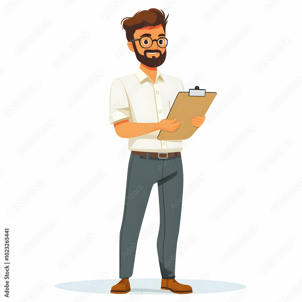 Poster efficient service coordination: person with clipboard ensuring reliable organization and coordinatio