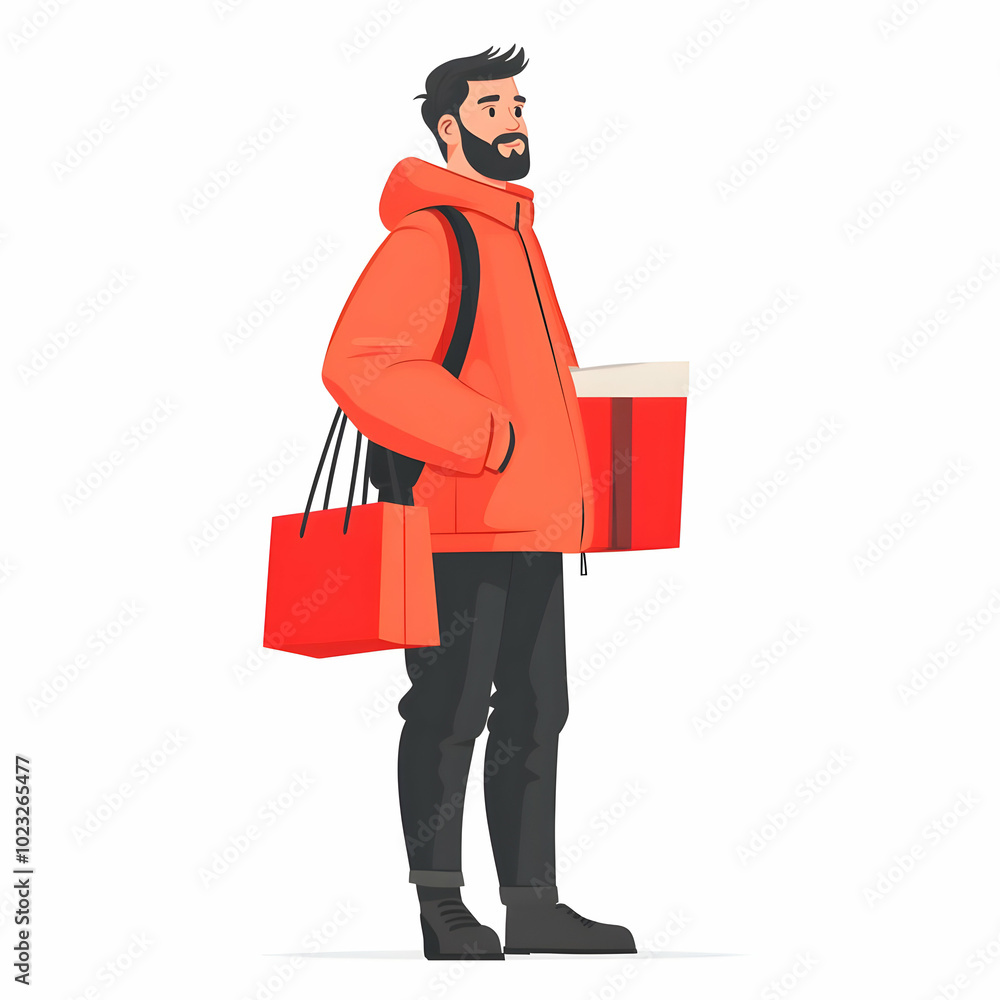 Poster person holding delivery bag representing timely courier service on clean background - symbolizing re