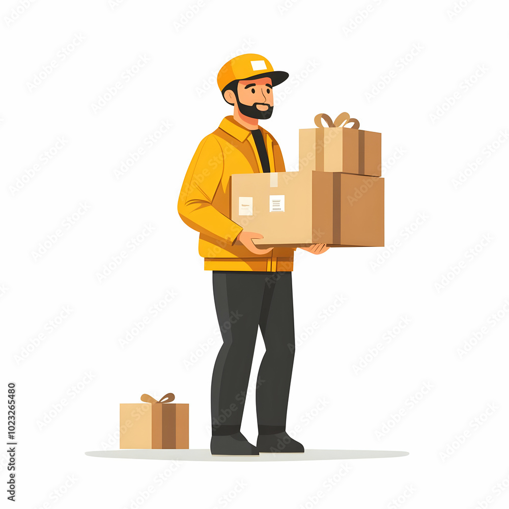 Poster reliable timely delivery service concept: person handling packages against clean background for grap