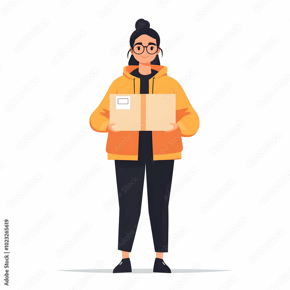 Poster professional courier service concept: person holding delivery box against clean background - symboli