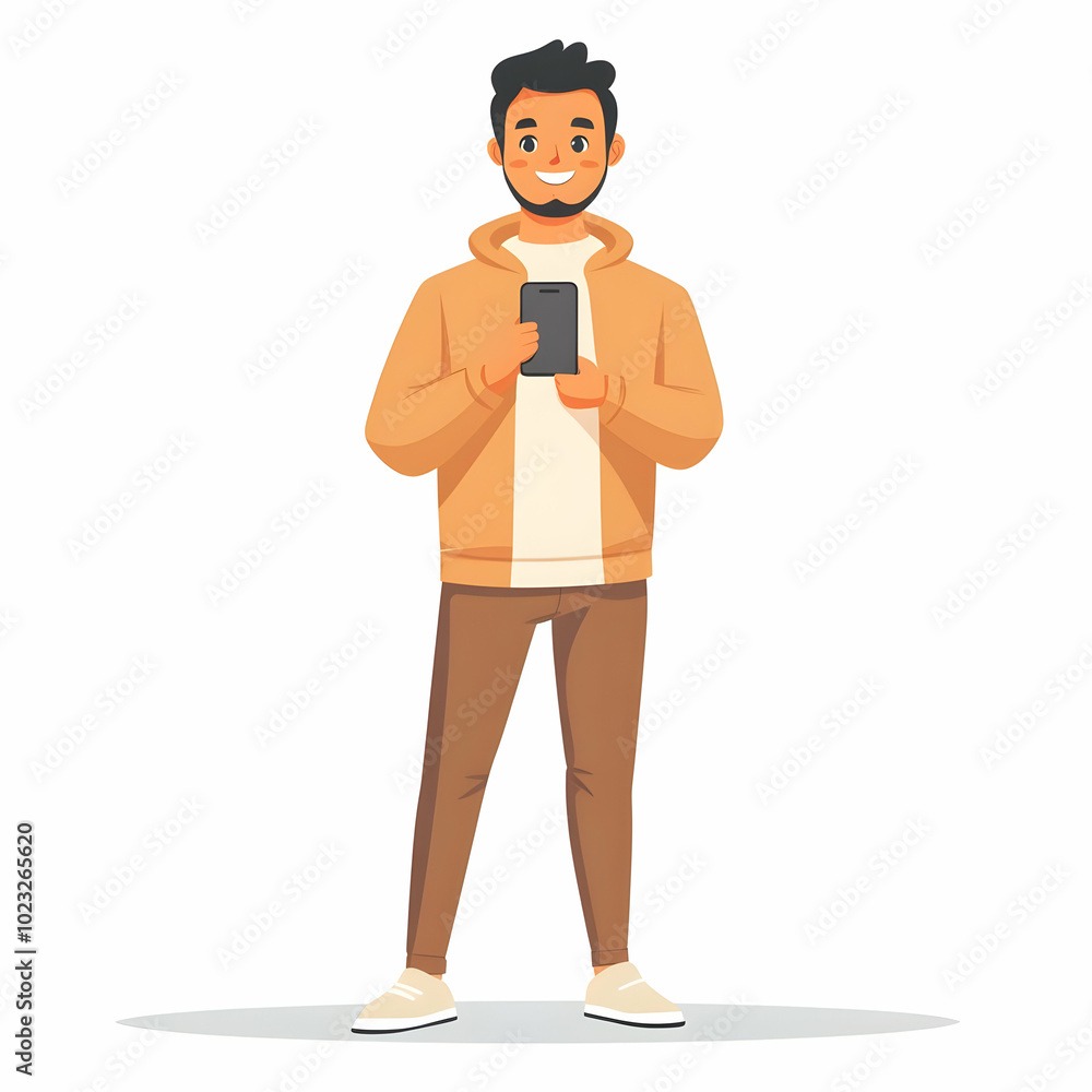 Poster efficient customer care: a person with phone offering responsive support set against blank backgroun