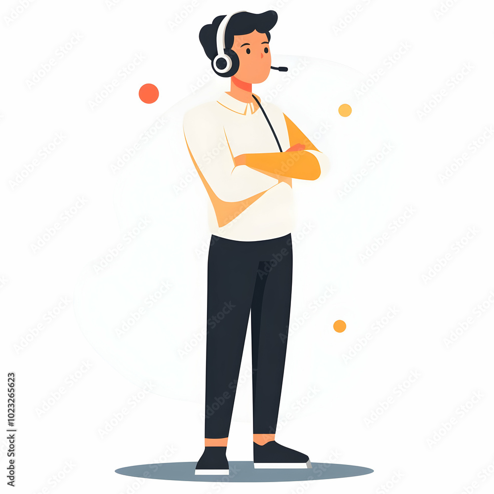 Poster person with headset delivering effective customer interaction concept on blank background for commun