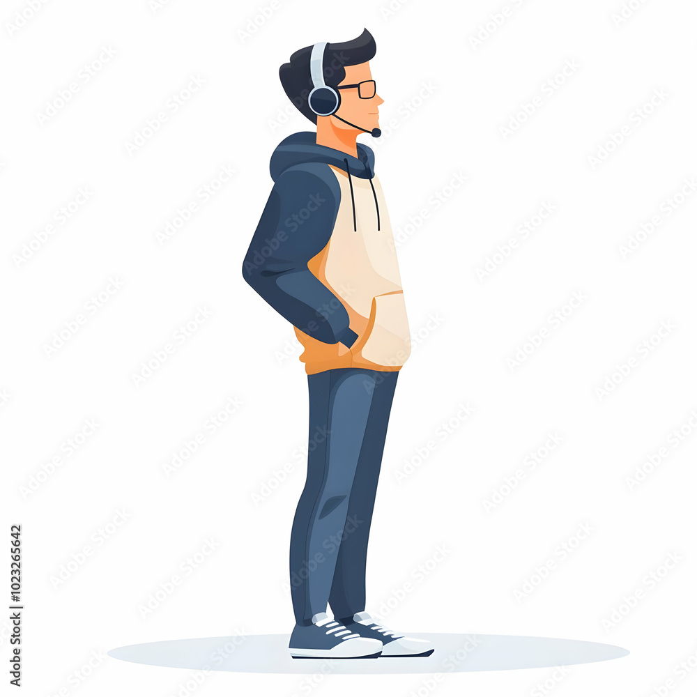 Poster efficient customer communication: person with headset in a minimalist setting for support and intera