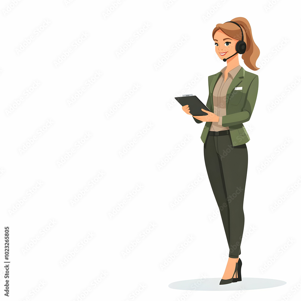Poster person with headset offering exceptional customer service in a clean environment � perfect for commu