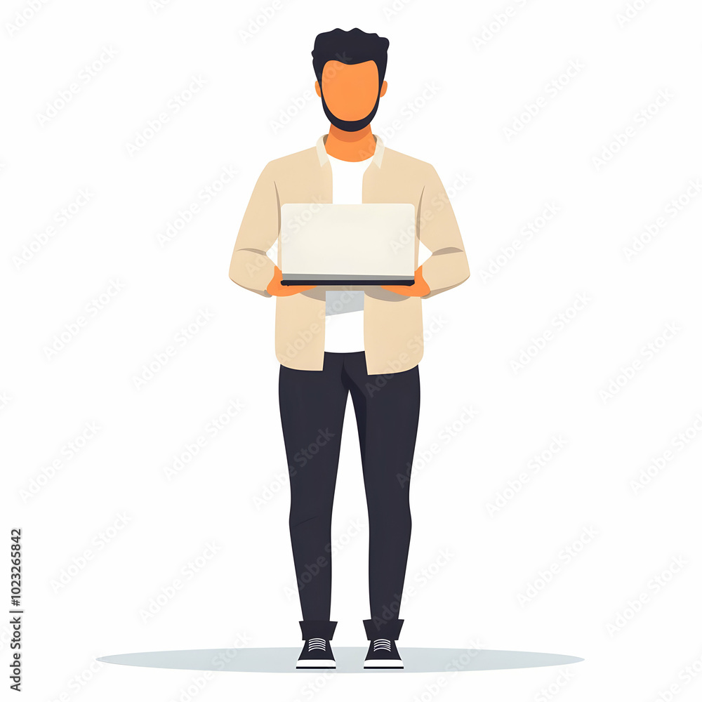 Poster efficient tech assistance: person with laptop providing reliable technical support on a blank backgr