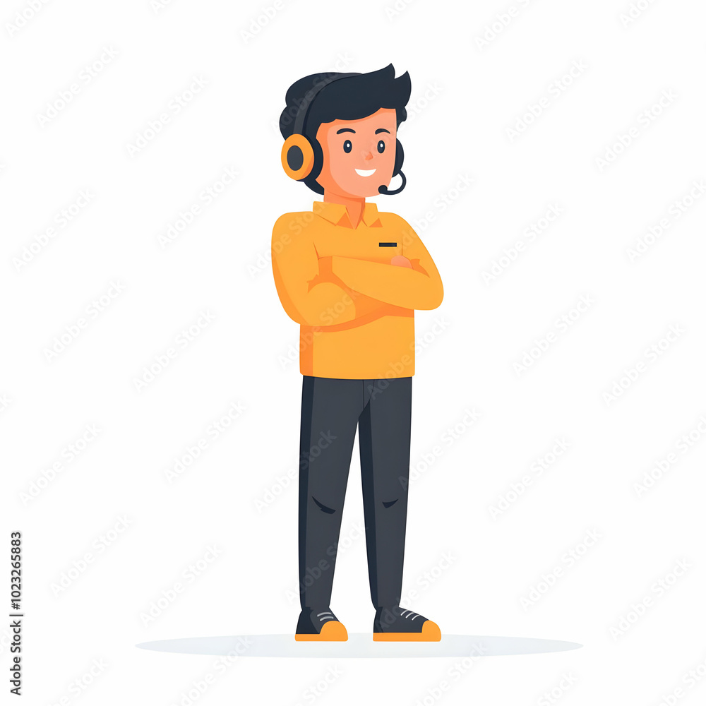 Poster effective customer interaction: person wearing headset in a professional setting with blank backgrou