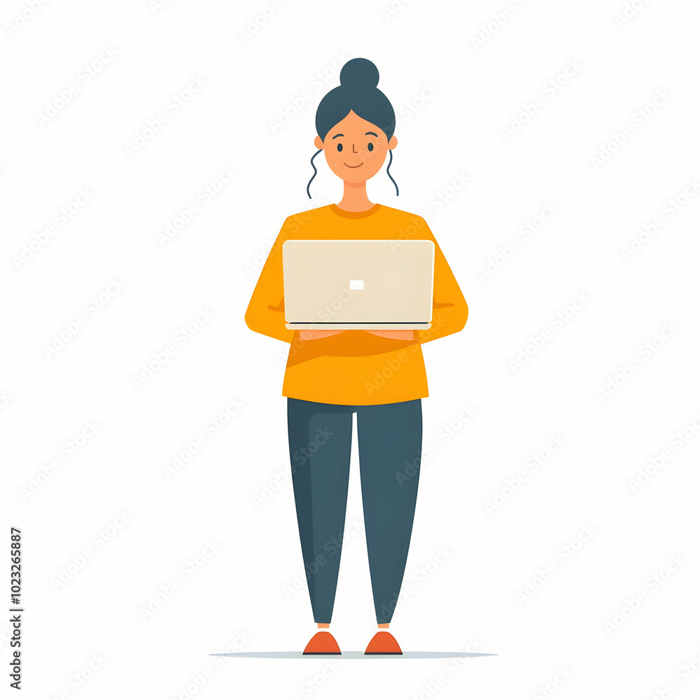 Poster person providing friendly tech support with laptop on blank background for efficient technical assis