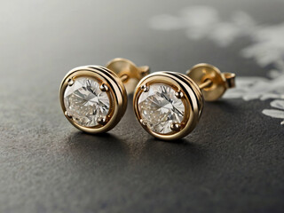 a pair of elegant gold earrings adorned with round-cut diamonds.