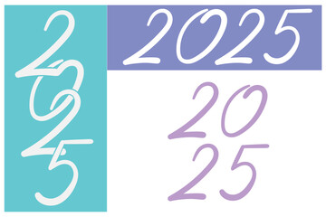 Set lettering 2025 hand drawing numbers on color blocks. Happy New Year calendar design