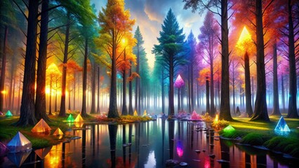 Trees that seem to be made of crystal, their facets reflecting every color of the spectrum, as the forest comes alive with sound