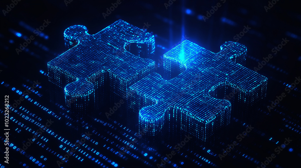 Poster puzzle pieces connected, symbolizing the unity of ai and business in data center management