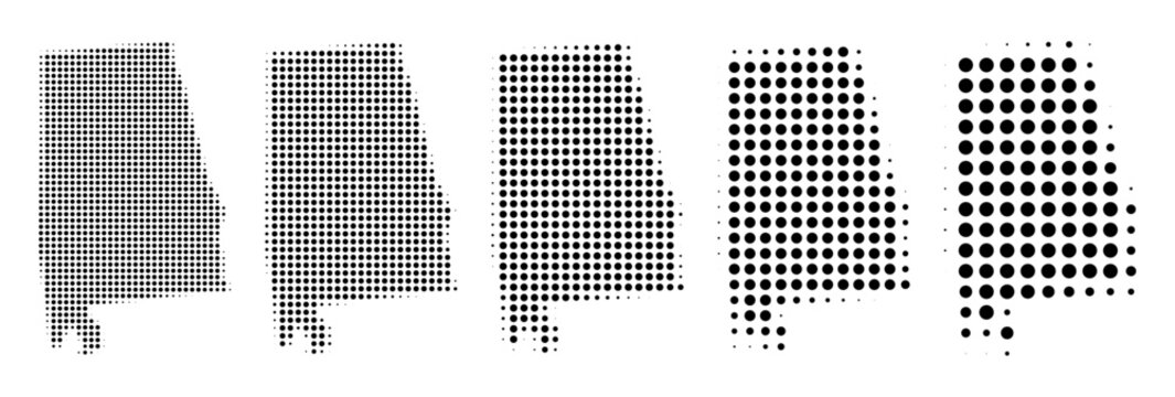 Alabama Map halftone in different sizes