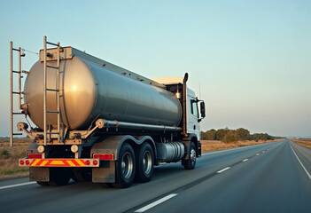 Fuel tanker truck driving on highway