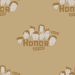 Seamless background with funny faces of anthropomorphic creatures. Humorous characters with different emotions